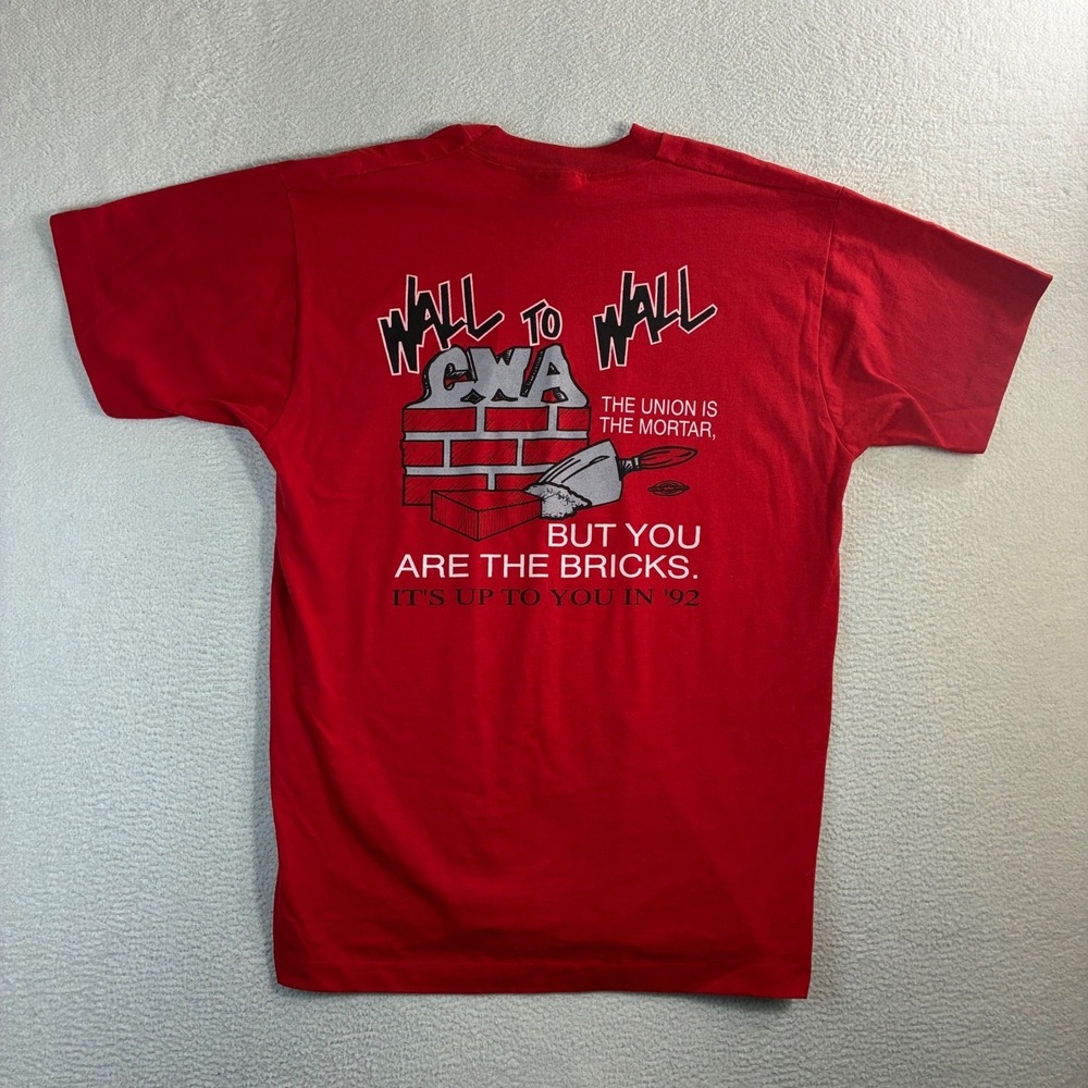 Vintage CWA Union T Shirt Men XL Red Clinton Bush Government Election 1992‎